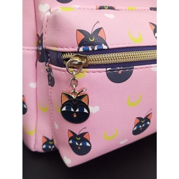 Loungefly Sailor Moon Backpack Luna P Cat Pink Mini Charm Faux Leather Pockets
